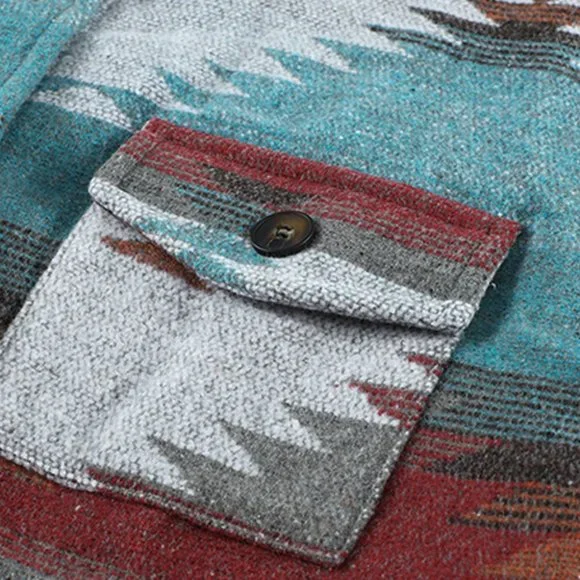 SOLD Flannel Distressed Aztec Shirt Jacket/Shacket Large - Picture 13 of 16